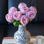 DUYONE Fake Flowers for Decoration Home Decor Artificial Flowers Austin Rose Peony Latex Fake Flower Living Room Decoration Vivid Pink Roses Peonies (Light Purple 4pcs)