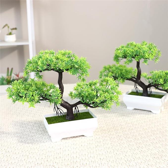 Artificial Bonsai Tree Cloud Pine Bionic Plant Indoor Small Fake Plants Decor Zen Garden Desk Home Desktop Office Bathroom Shelf Bedroom Living Room Decorations (Green)
