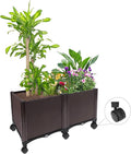 MAYOLIAH Deep Root Raised Garden Bed on Wheels Outdoor Large Plastic Planter Box with Drain Plugs, 31.5x15.7x19.7-inch Brown