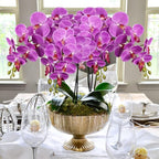 DILATATA Blooming Phalaenopsis Orchid 31.5" Tall Real Touch Artificial Orchid with 9 Large Flowers Fake Orchids Artificial Flowers for Decoration Home Arrangement-Purple Orchids Flowers 2pcs
