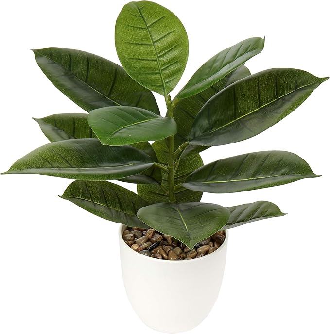 Briful 18'' Tall Artificial Plants Fake Fiddle Leaf Fig Houseplant Realistic Faux Indoor Plant in White Pot for Home Table Decor