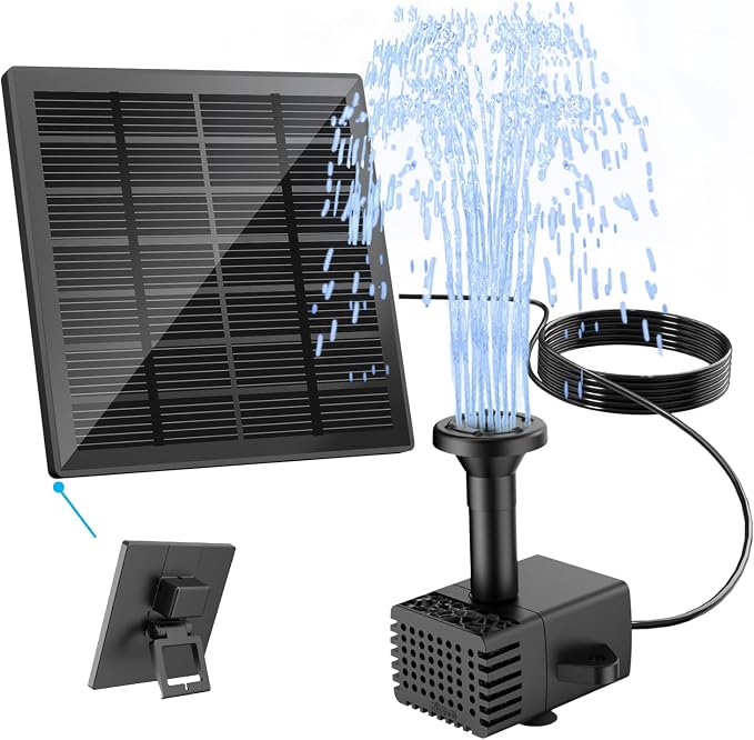 Jutai Solar Fountain Kit with Holder Glass Panel - No Battery, DIY Mini Solar Water Pump Works in Shadow with Sucker for Bird Bath, Hummingbird, Water Feature, Outdoor, 9.84ft Power Cord, 8 Nozzles