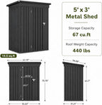 5x3 FT Outdoor Storage Shed, Metal Tool Shed with Sloping Roof and Lockable Door, Waterproof Garden Shed for Backyard, Patio, Lawn and Outdoor Storage, Black