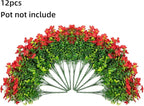 HyeFlora Artificial Flowers for Outdoor Indoor Garden Home Decoration, Faux Flower Daisy with Eucalyptus Leaves Fake Plants Greenery Boxwood Porch Patio, 12 Bundles (Red)