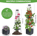 MYMULIKE Raised Garden Bed 4 Packs, Planter Boxes with Trellis 58.3'' Tomato Planters for Climbing Vine Vegetables Flowers Plants Self Watering Tomatoes Cage for Outdoor Patio Greenhouse