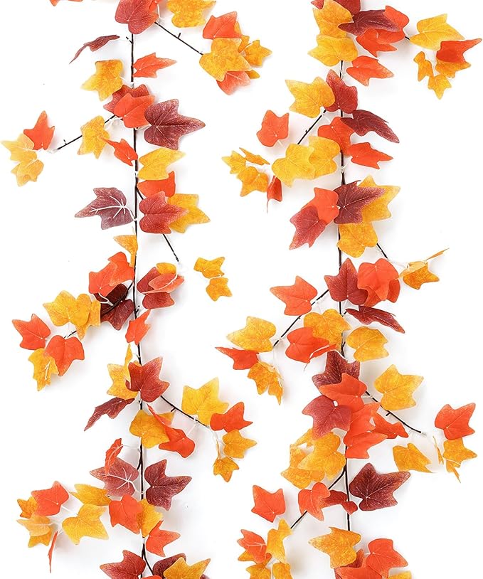 mizii 2 Strands Artificial Vines Fall Ivy Garland 74" Fake Vine with Silk Leaves Faux Hanging Plants Greenery Decoration for Outdoors Wedding Party Indoor Bedroom Home Wall Room Fall Decor (Fall)