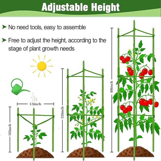 4Pack Tomato Cage for Garden Plant Support, Up to 48inch Garden Stakes Tomato Cage, Tomato Trellis for Potted Plants, Tomato Cages Plant Stakes Trellis for Climbing Plants Vegetables Flowers