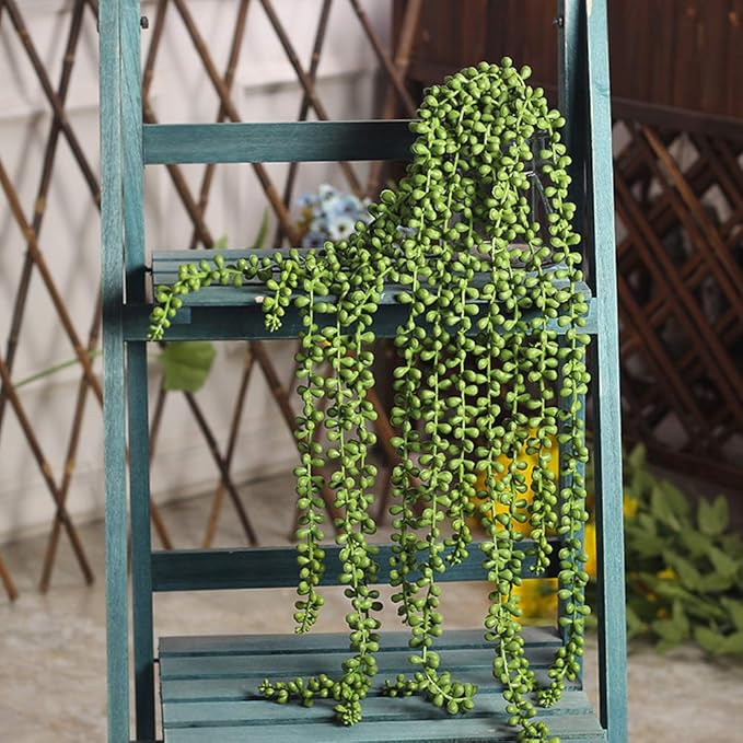 CEWOR 4pcs Fake Hanging Plants, String of Pearls Artificial Hanging Succulents Greenery Wall Backdrop Decor, Artificial Plants Indoor for Home Garden Outdoor Decoration