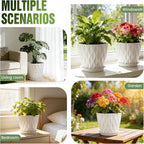 8" Water Wave Plant Pots with Drainage Holes & Saucers, 4 Pack Modern Textured Medium Planters for Indoor Outdoor Plants, Decorative Flower Pots Repotting Set for Flowers, Herbs (White)