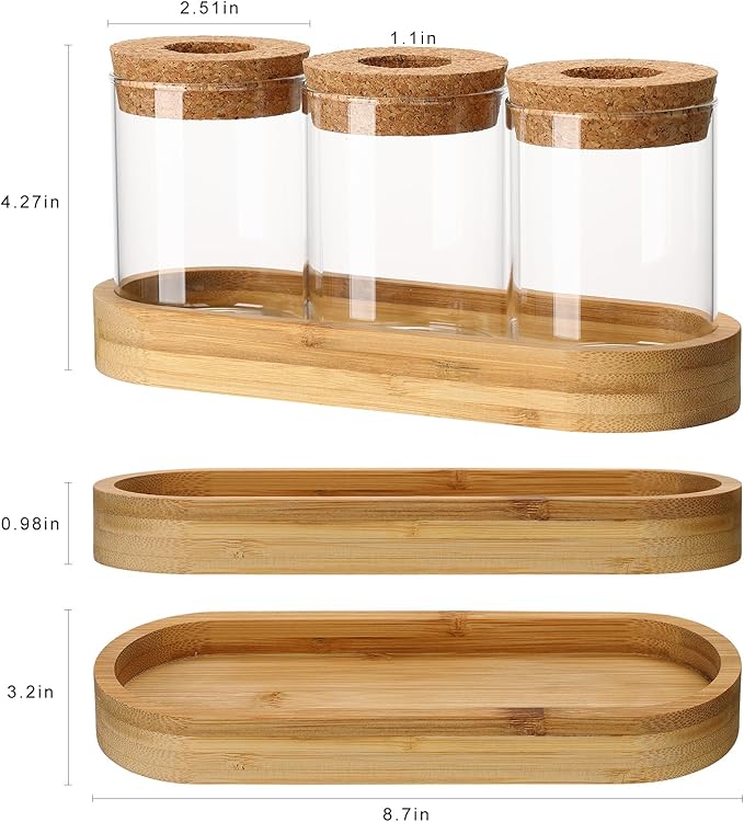 3Pcs Propagation Stations, Plant Terrarium with Lid and Wooden Stand,Desktop Glass Planter Hydroponics Vase,Home Office Living Room Decor Gifts