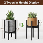 MUDEELA 14 Inch Tall Plant Stand for Indoor, Adjustable Width Bamboo Plant Stand for 8 9 10 11 12 Inches Pot, Single Tier Planter Holder Floor Stand, Mid Century Modern Style, Black, Without Pot