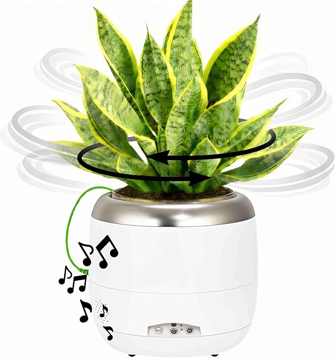 PLANTPETZ Extra Large Robotic Planter – Smart Planter Fits 6 Inch Pots | Bluetooth Speaker | Interactive Smart Plant Pot Turns A Real Plant Into a Touch/Motion Responsive Companion - Pure Ivory White