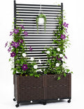 Planter Box with Privacy Screen, 6ft Plastic Raised Garden Bed with Lattice Trellis & Lockable Wheels, Privacy Planters for Patio, Planter Box for Climbing Plants, Flower