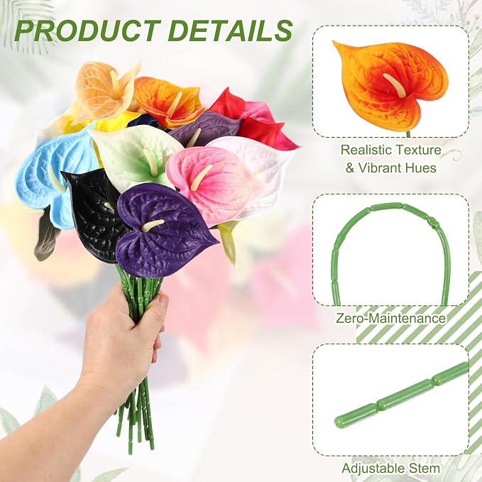 uxcell 8Pcs 11inch Artificial Anthurium Lily Flowers, Permanent Flower Bouquet for Home Arrangements Wedding Festival Decoration Crafts Store Decor Accessories, Orange