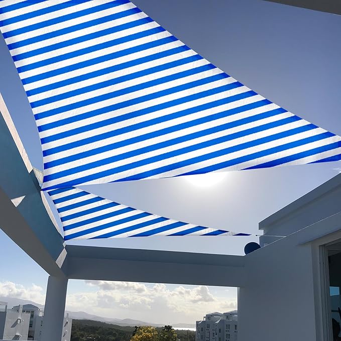 SUNNY GUARD Sun Shade Sail 16'x16'x16' Triangle Blue-White UV Block Sunshade for Backyard Yard Deck Patio Garden Outdoor Activities and Facility(We Make Custom Size)