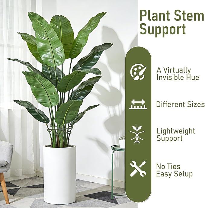 24PCS Forest Green Plant Stem Support, Invisible Stem Supports for Indoor Plants, Monstera Plant Support for Healthy Growth, 4 Sizes Climbing Houseplant Holders, Reusable Plant Accessories