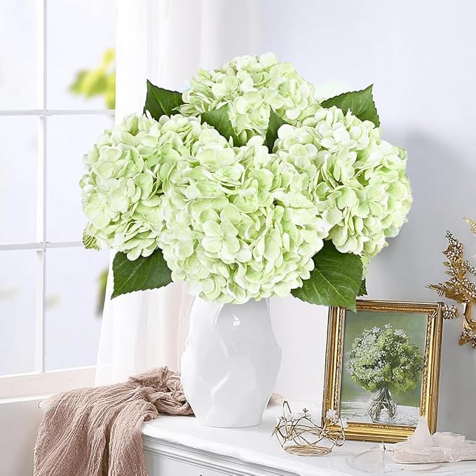 4Pcs Hydrangea Artificial Flowers Realistic Latex Texture for Spring Decoration Home Party Wedding Living Room Decoration 21''Light Green