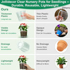 Jollidecor 45Pcs Clear Plastic Nursery Pots with Drainage Holes and Saucers, 3/4/5/6/7Inch Seedling Starter Flower Pots with Tool for Indoor Outdoor Gardening Flower, Herb, Succulent Transplanting