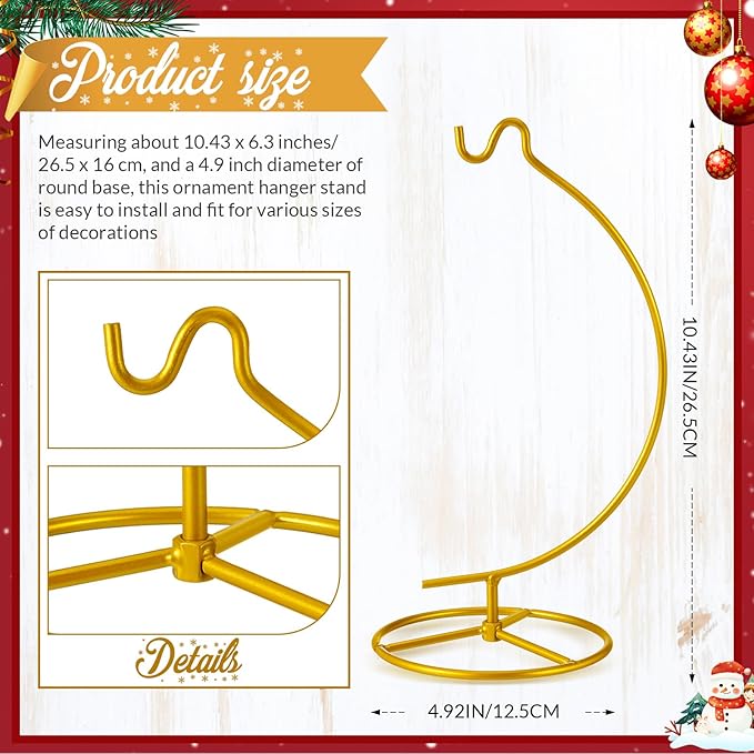 Baderke 2 Pack Ornament Display Stand, 10.43" Height Ornament Hanger, Air Plant Holder Terrariums Hanging Stand Crystal Ball Hanging Hook for Christmas Wedding Home Office Decoration (Gold)