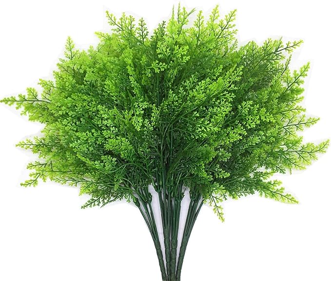 CATTREE Artificial Fern Shrubs, Plastic Boston Leaves Bushes Green Grass Fake Plants for Indoor Outdoor Garden Verandah Kitchen Office Party Table Centerpieces Wedding Christmas Decoration - 4 Pack