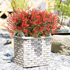 RECUTMS Artificial Lavender Flowers Plants 8 Bundles UV Resistant Faux Outdoor Plastic Greenery Shrubs Plants Hanging Planter Kitchen Home Wedding Office Garden Decor (Orange Red)