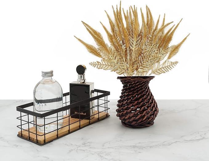 Artificial Golden Plants Decoration, Fake Plant Shrubs Plastic Grass Simulation Tail Leaves for Christmas Indoor Outdoor Hall Home Garden Planter Filler Party Verandah Wedding DIY Decor - Gold 2 Pack