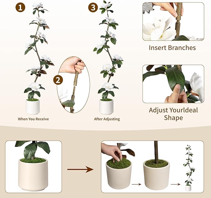 Rubber Tree 4.6 FT Artificial Magnolia Tree in Planter Pot, Faux Plants Indoor Faux Floor Plant Artificial Plants with 7 Pcs Calla Lily Flowers for Home Office Living Room Decor Indoor