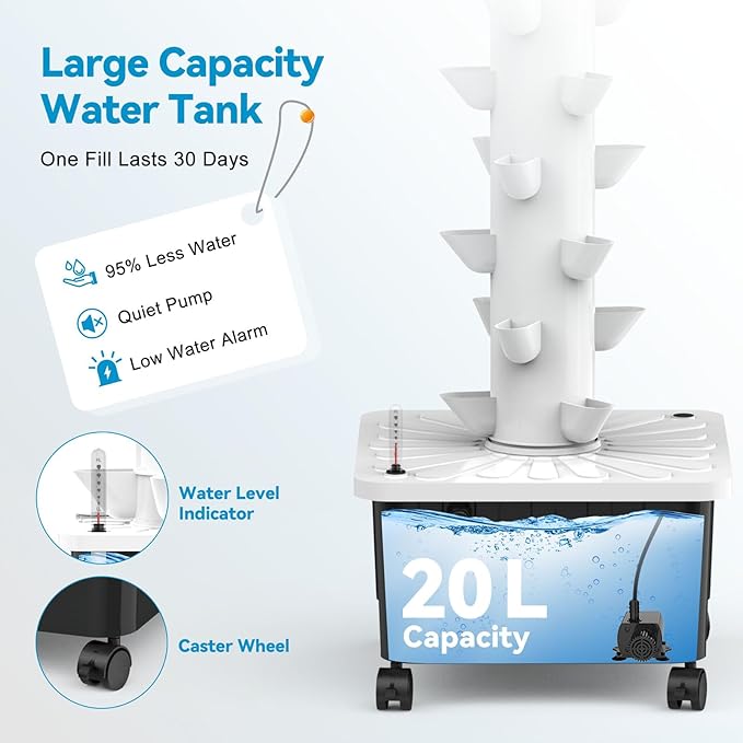 JESLED Hydroponic Tower with Tent, Hydroponics Growing System with 5000K Full-Spectrum Grow Lights, Dual Timers for Auto Watering & Lighting, Grows 45 Herbs & Vegetables, 20L Water Tank, High 66.2"