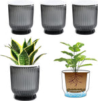 T4U 4.8 Inch Self Watering Plant Pot, 4 Pack Self Watering Pots, Self Watering Planter with Reservoir, Small Self Watering Pots for Indoor Plants, African Violets (4 Pack 4.8", Translucent Gray)