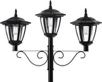 Glitzhome 74” H Outdoor Solar Lamp Post Light Oversized with Planter Pot - 3 Head Solar Lamp Post with Planter for Lawn, Pathway, Driveway, Front/Back Door - Warm White
