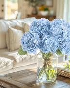 Coferset Baby Blue Hydrangea Artificial Flowers 3pcs Lifelike Faux Hydrangea Real Touch Artificial Flowers for Outdoors Home Wedding Christmas Office Party Living Room Decoration,22inch