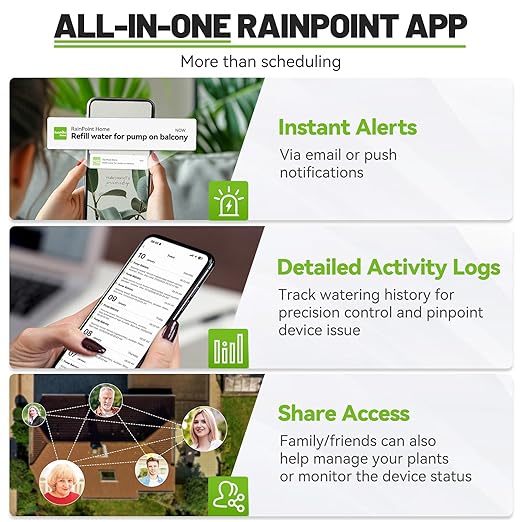 RAINPOINT Smart WiFi Solar Drip Irrigation System for Indoor&Outdoor Use,WiFi HUB Need,APP Control Auto Plant Waterer Device Kit Water Shortage Protection Push&Email Notification Water 10-20 Plants