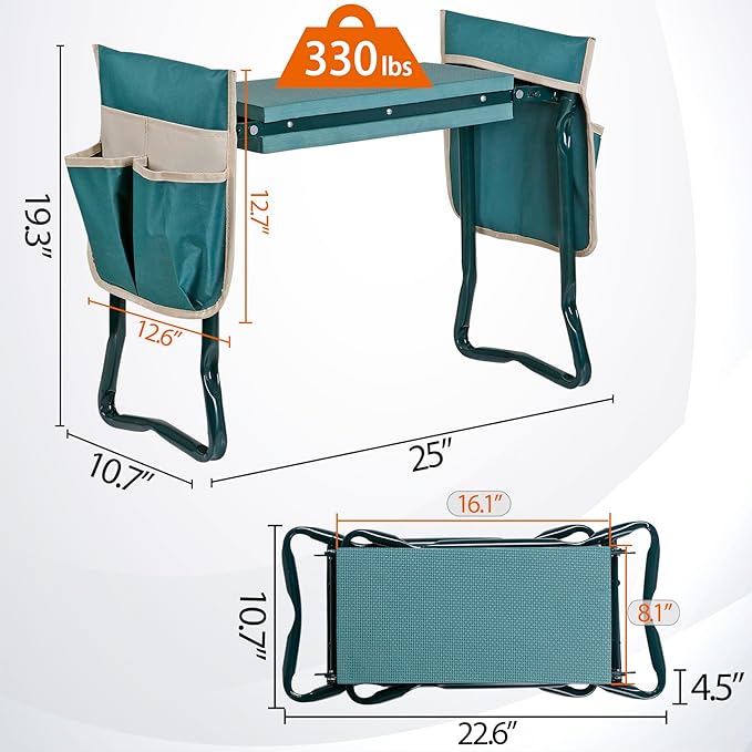 SUPER DEAL Folding Garden Kneeler and Seat with 2 Free Tool Pouches - EVA Foam Pad Protects Your Knees - Sturdy and Lightweight