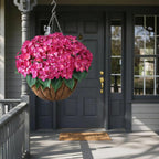 FOTEEWL 16 Bundles Artificial Hydrangea Flowers for Outdoor Decor, Realistic Faux Silk Bouquets Sun-Resistant Fake Plants for Front Door Balcony Farmhouse Garden Home Spring Summer Decor (Rose Red)