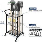 Garden Tool Organizer and Storage, Yard Tool Organizer for Garage Up to 41 Tools, 3-tire Yard Tool Holder Holding Long Handled Tools for Shed Garden Outdoor with Wheels