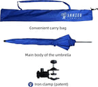 AMMSUN XL Chair Umbrella with Universal Clamp Adjustable 47 inches and 360-degree Swivel UPF 50+, Portable Clamp on Camping or Beach Chair, Stroller, Wheelchair, Golf cart, Blue, 2 PACK