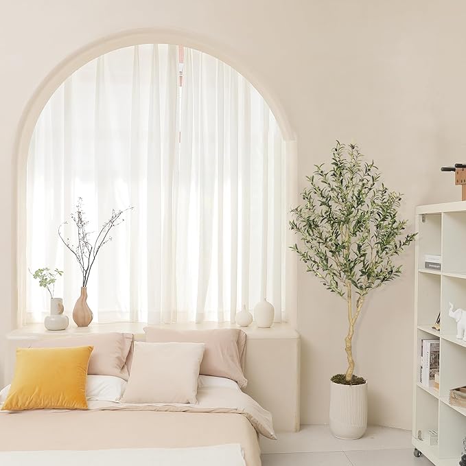 Realead 6ft Faux Olive Tree, Tall Olive Tree Plants, Fake Potted Olive Silk Tree, Artificial Olive Trees for Modern Home Office Living Room Floor Decor Indoor