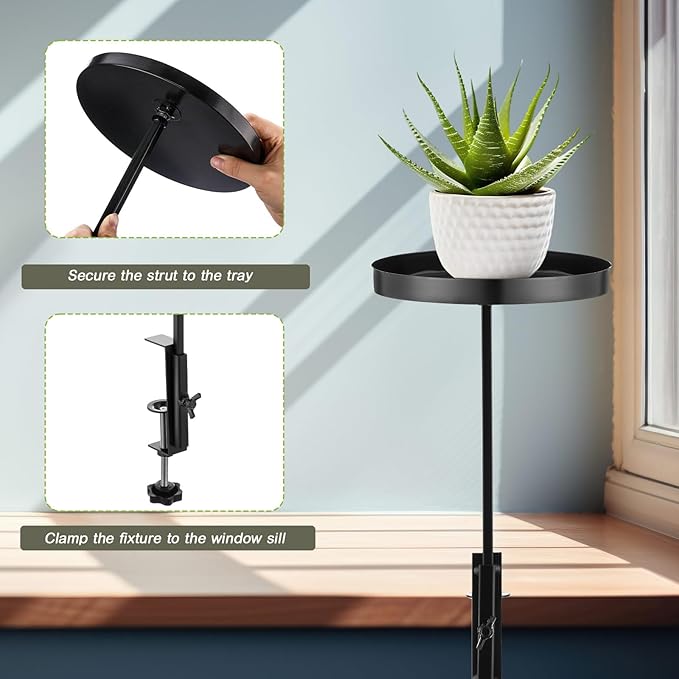 Teenyyou 1 Pcs Window Sill Plant Shelf 5.7''D x 12.4''H Adjustable Window Shelf Windowsill Clamp Tray for Indoor Plants Metal Windowsill Extension Tray Planter Floating Shelves for Indoor Outdoor