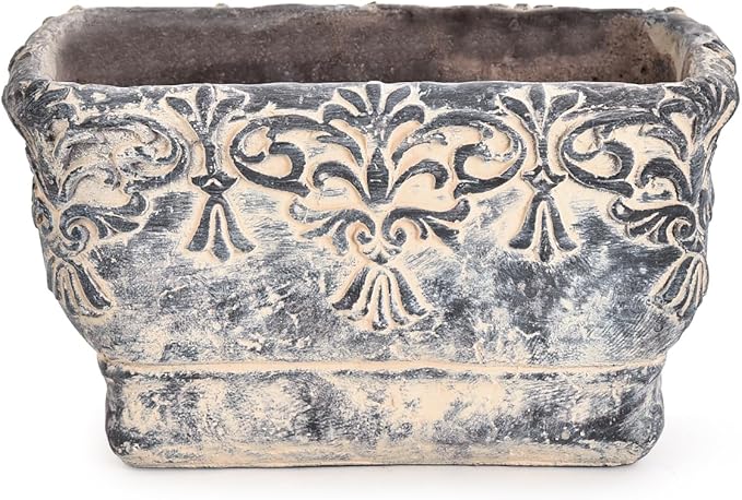Sungmor 9.2 Inch Cement Plant Pot for Plants, Succulent Planter with Embossed Design, Vintage Concrete Flowerpots with Drainage Hole, Decorative Orchid Houseplant Pot Indoor Outdoor Plant Container