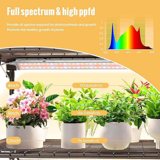 Indoor Greenhouse with Grow Light, 4 Tier, 1.6FT 80W Full Spectrum Grow Light with Timer, Portable Plant Shelves with Waterproof PVC Cover for Seed Starting, 26.4L X 19W X 61H