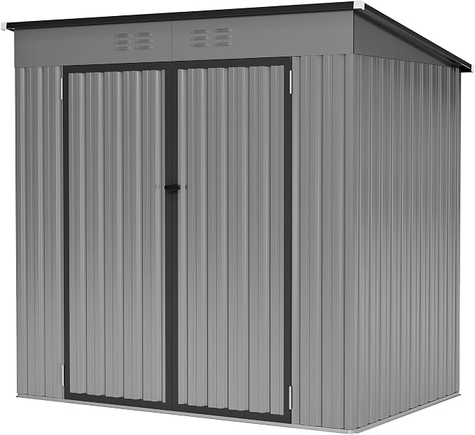 6 x 4 FT Storage Shed, Metal Sheds & Outdoor Storage with Sloping Roof and Lockable Door, Outdoor Shed for Backyard Garden Patio and Lawn,Grey