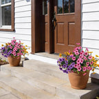 17 Inch Artificial Faux Pansy Flowers for Outdoor,Fake Pansies Flowers with Eucalyptus Leaves Fake Plants Greenery Boxwood Porch Patio Decor 6 Bundles(Light Purple,Pink,Dark Yellow)