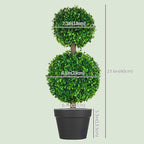 HOMCOM Set of 2 23.6" Artificial Ball Boxwood Topiary Trees with Pot, Indoor Outdoor Fake Plants for Home Office & Living Room Decor
