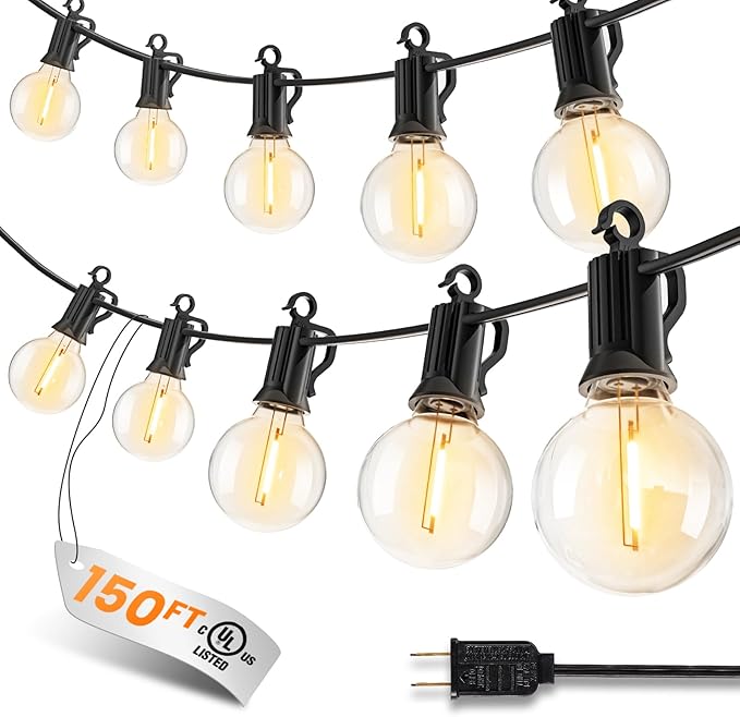 Outdoor String Patio Lights, 150FT 75 LED Patio Lights Waterproof, Connectable Shatterproof Hanging Outside String Light for Backyard, Porch, Deck, Balcony, Garden, House Decor, 2200K