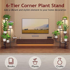 Homsorout Corner Plant Stand with Grow Light - 6 Tier Plant Stand Indoor Round Metal Plant Shelf with Adjustable Light, Plant Organizer for Living Room, Graden, Home Decor (Brown)
