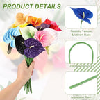 uxcell 4Pcs 11inch Artificial Anthurium Lily Flowers, Permanent Flower Bouquet for Home Arrangements Wedding Festival Decoration Crafts Store Decor Accessories, Sapphire