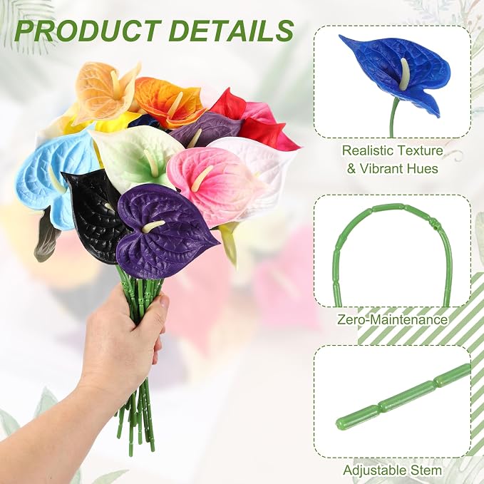 uxcell 8Pcs 11inch Artificial Anthurium Lily Flowers, Permanent Flower Bouquet for Home Arrangements Wedding Festival Decoration Crafts Store Decor Accessories, Sapphire