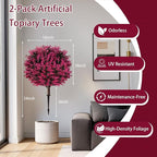 Artificial Pink Eucalyptus Topiary Ball Trees, Set of 2 UV Resistant Fake Evergreen Shrubs Bushes Plants with Ground Spike, 18" Fake Plants for Outdoor Indoor Front Porch Garden