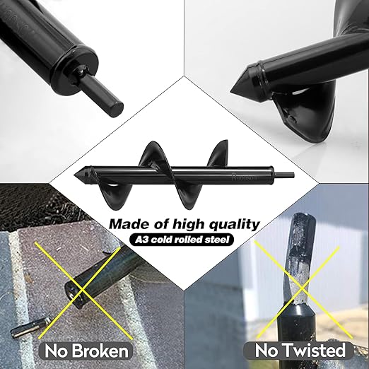 2Pcs Auger Drill Bit Planter, (3.7x11.8 and 1.9x14.5 in) Ruooson Spiral Auger for Planting Flower Bulb Auger, Rapid Planter Digger for 3/8" Hex Drive