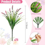 Roberly 24 Bundles Artificial Plants Outdoor, Fake Lavender Flowers UV Resistant Faux Shrubs Plastic Flowers Fake Greenery Plants for Porch Garden Window Box Home Indoor Outdoor Decorations, Pink